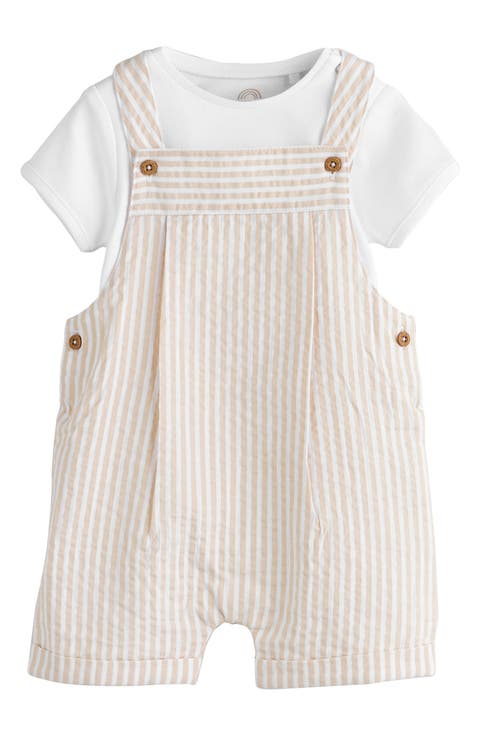 Seersucker Cotton Overalls & T-Shirt Set (Baby)