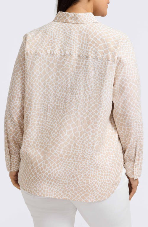 Foxcroft Meghan Giraffe Print Linen Blend Button-up Shirt In Neutral