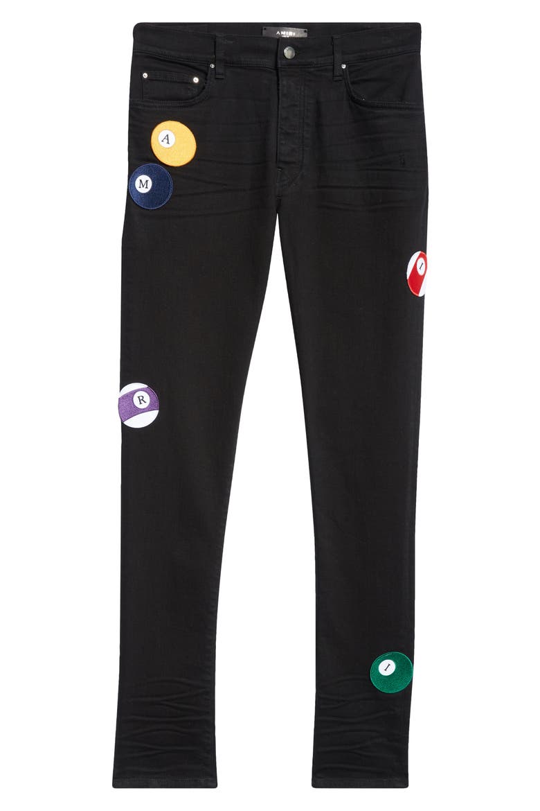 Pool Ball Patch Skinny Jeans, Alternate, color, BLACK