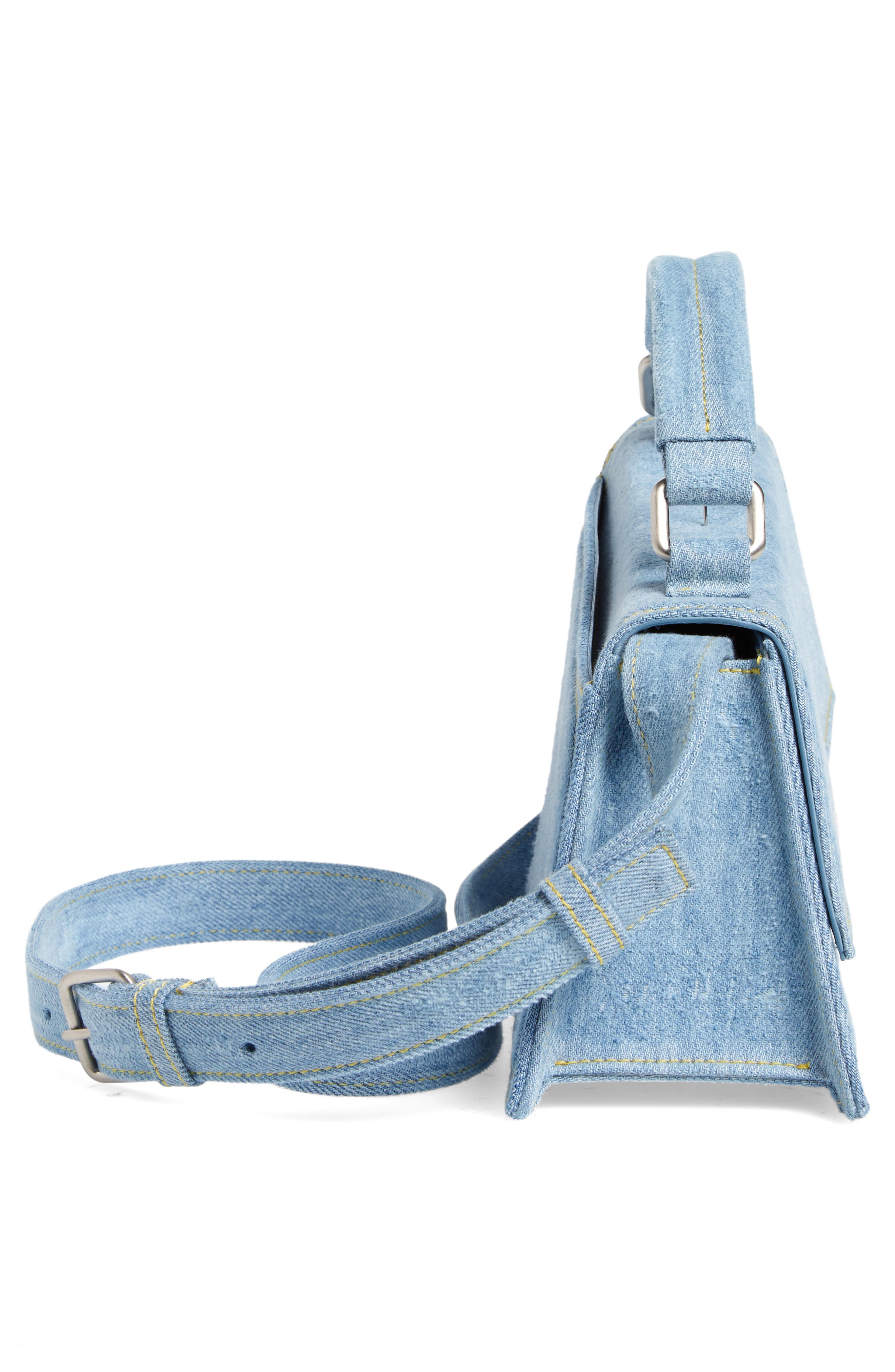 Acne Studios Mini Distortion Destroyed Denim Shoulder Bag, Alternate, color, 