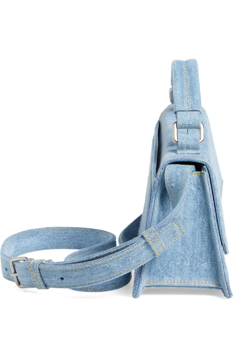 Acne Studios Mini Distortion Destroyed Denim Shoulder Bag, Alternate, color,