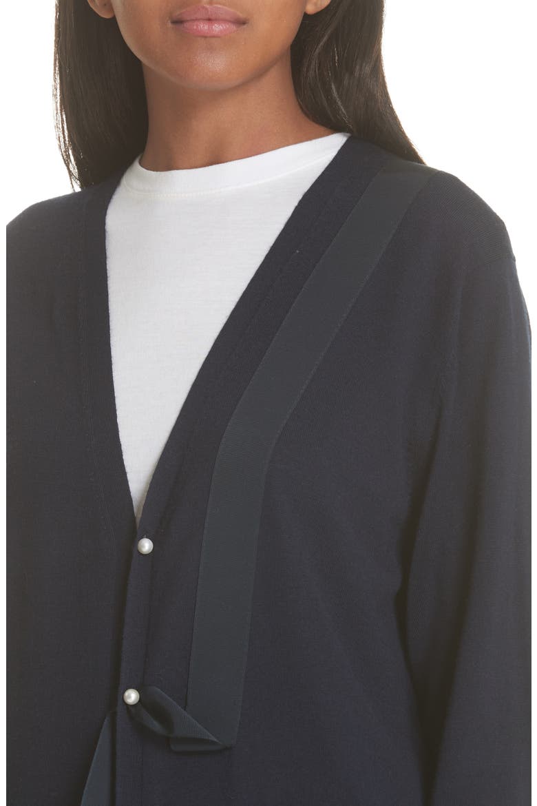 Ribbon Detail Wool Cardigan, Alternate, color, NAVY