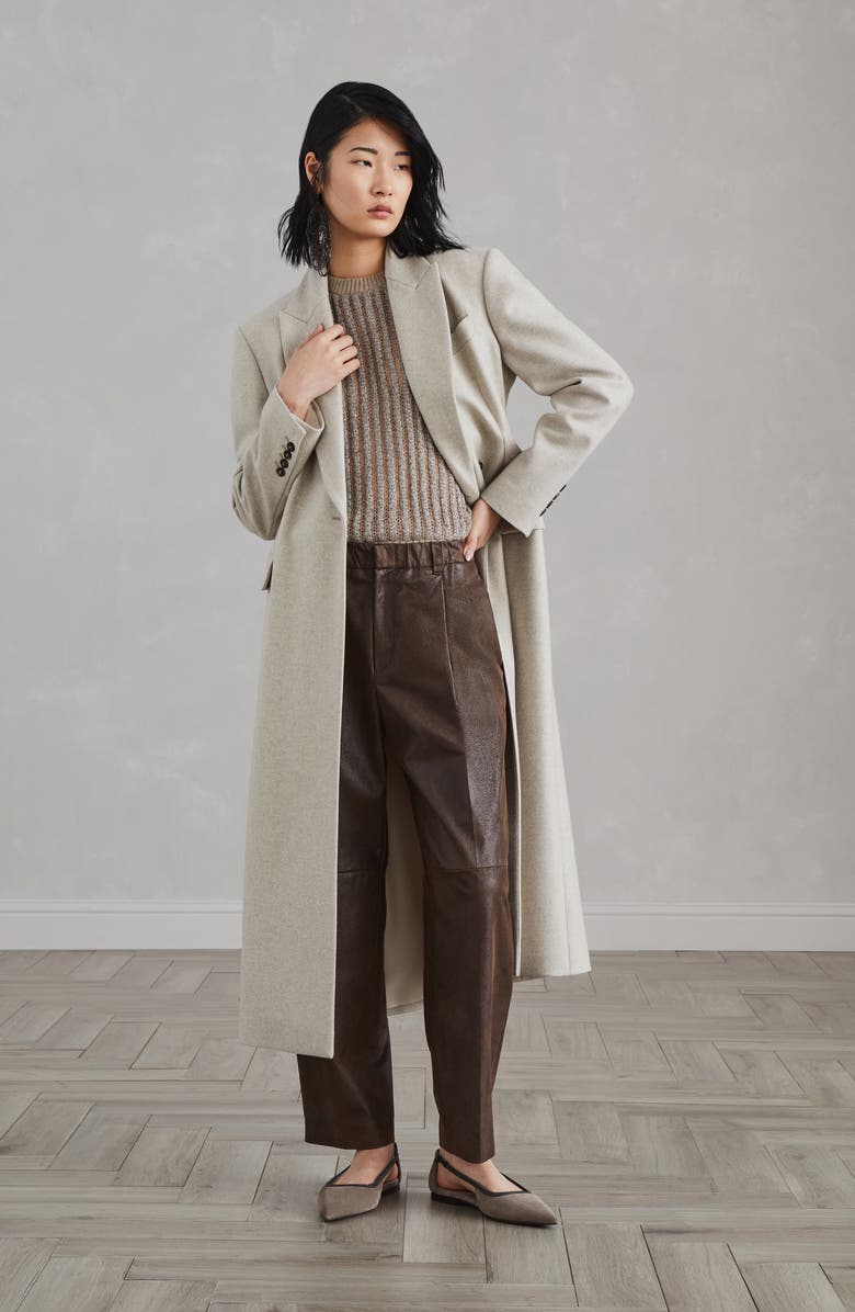 Brunello Cucinelli Wet-effect suede cropped baggy trousers, Alternate, color, 