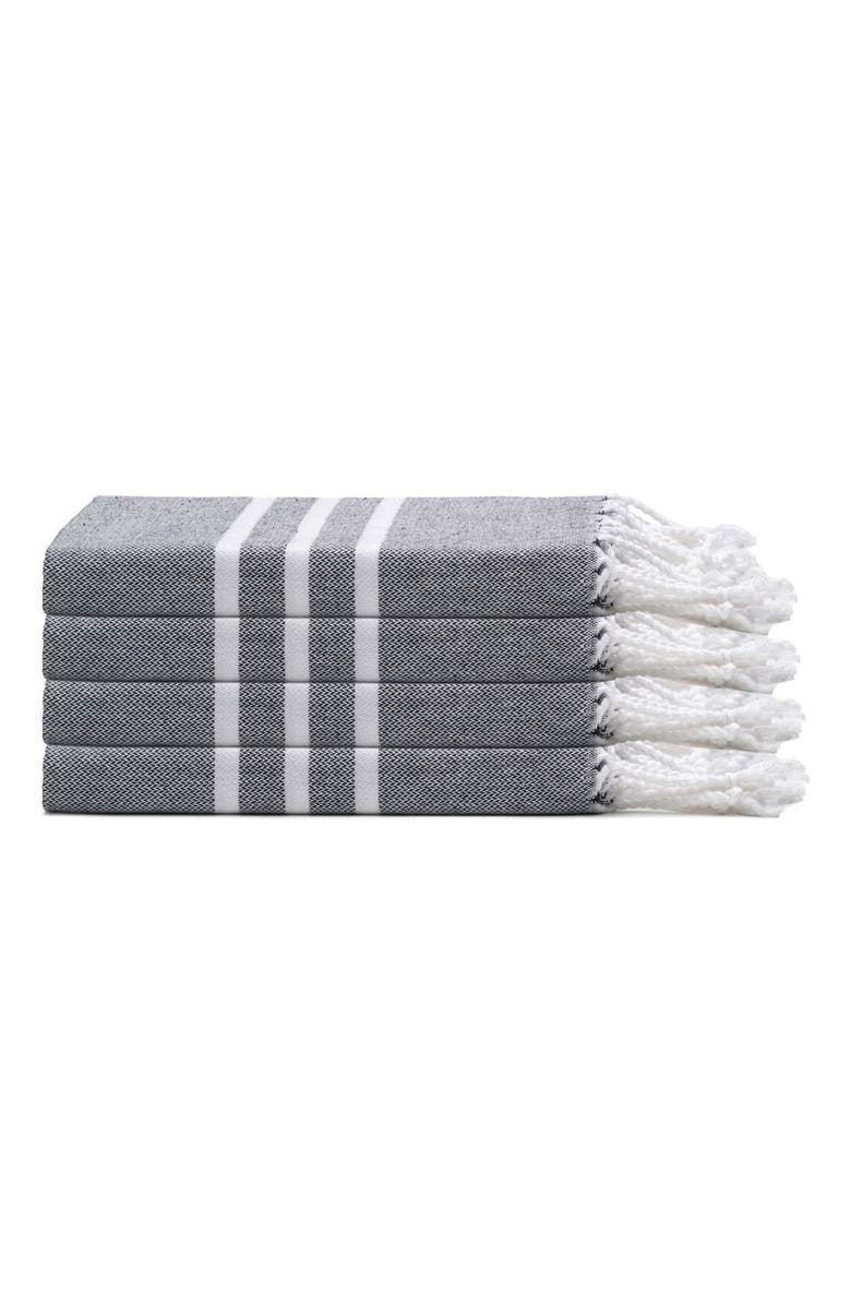 Oliviera Home Trio Stripe Turkish Cotton Hand & Kitchen Towel Bundle, Main, color, Black