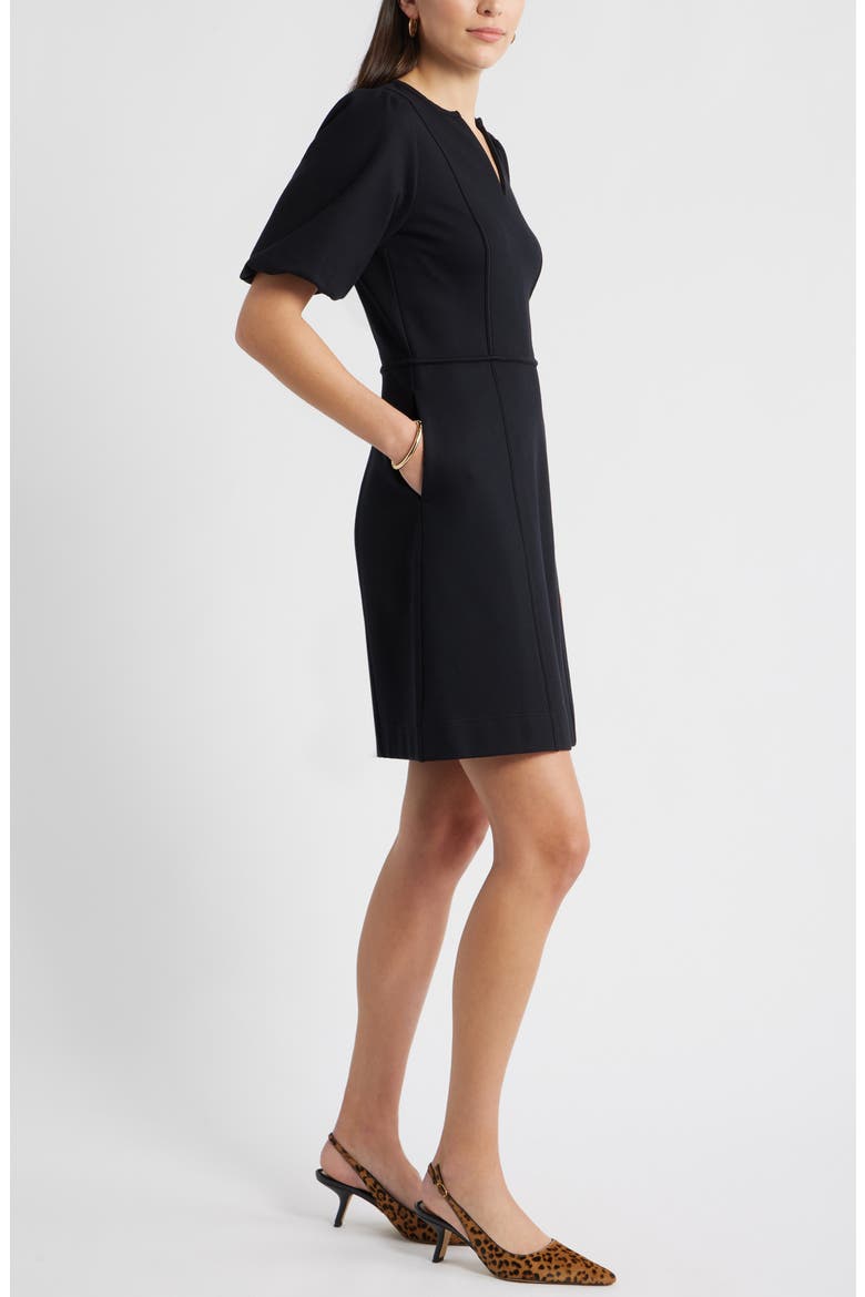 Puff Sleeve Ponte Dress, Alternate, color, BLACK