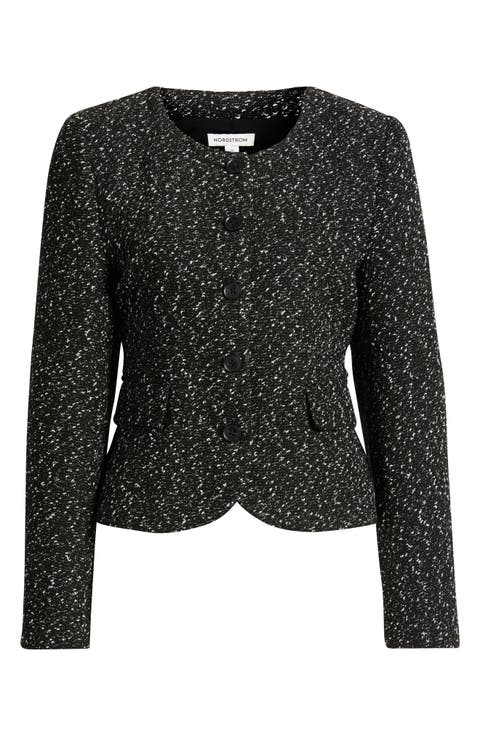 Textured Curved Hem Collarless Jacket