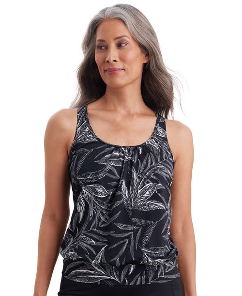 Shapesolver Shirred Neck Blouson Mastectomy Tankini Swimsuit Top