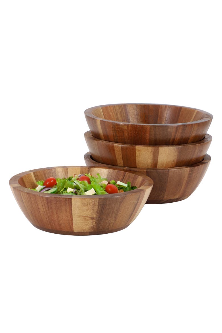 4 Piece Acacia Wood 7 Inch Bowl Set, Main, color, Acacia