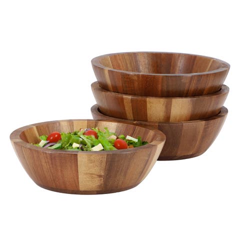 4 Piece Acacia Wood 7 Inch Bowl Set