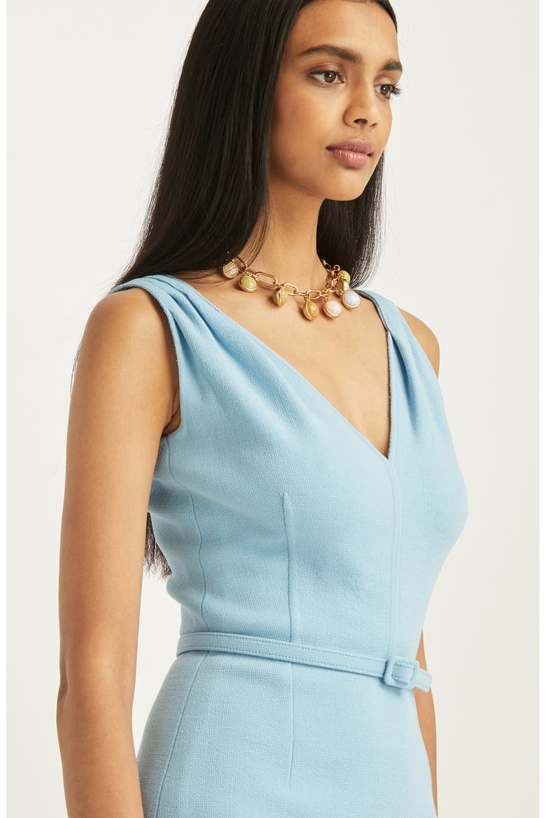 Belted Stretch Wool Pencil Dress, Alternate, color, PACIFIC
