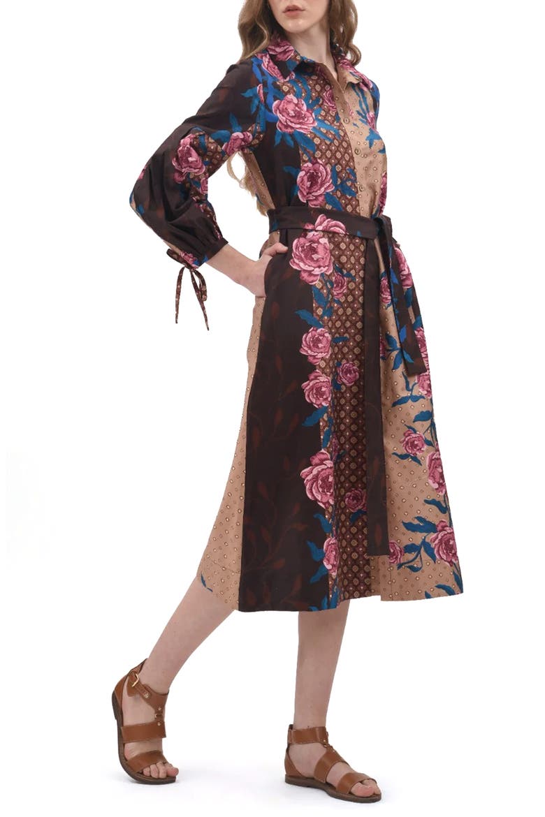 Alicia Long Sleeve Midi Shirtdress, Alternate, color, BLACK/ PINK