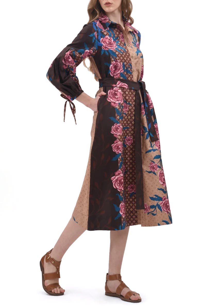 Celina Moon Alicia Long Sleeve Midi Shirtdress, Alternate, color, Black/ Pink