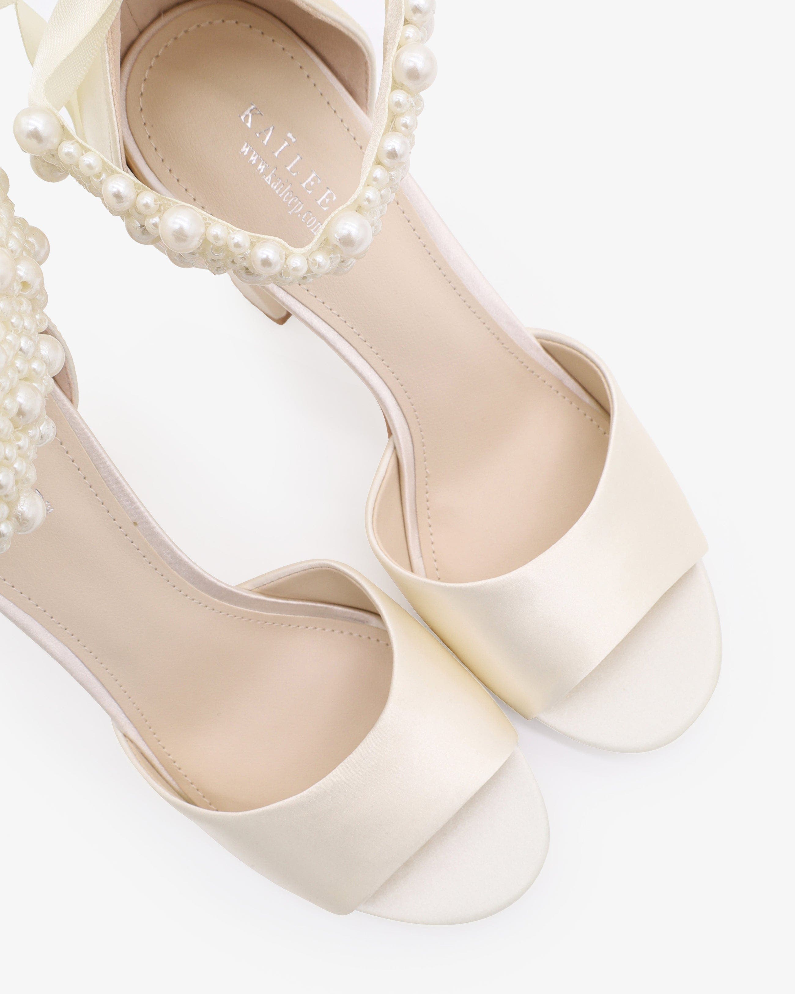 Sasha Satin Block Heel Wedding Sandals with Perla Ankle Strap, Alternate, color, Ivory