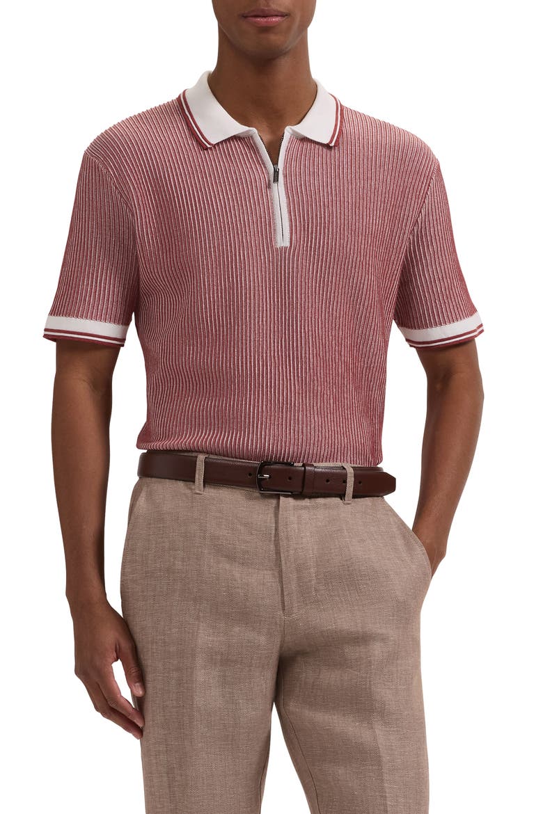 Ottoman Stitch Cotton & Silk Quarter Zip Polo Sweater, Main, color, RIO RED