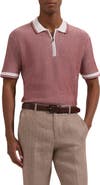 Bugatchi Ottoman Stitch Cotton & Silk Quarter Zip Polo Sweater