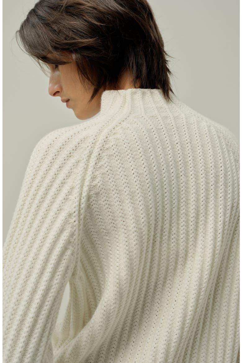 Women's Pointelle Mock Neck Sweater, Alternate, color, White
