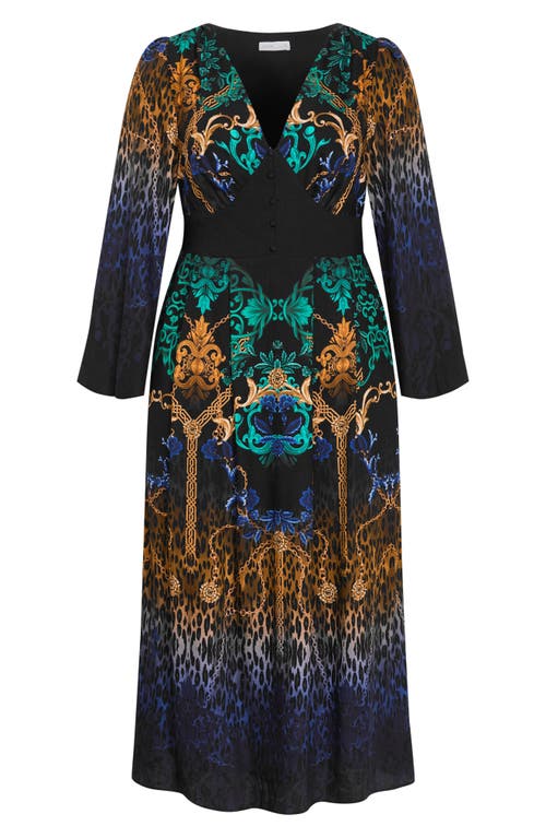 City Chic Ayanna Long Sleeve Maxi Dress In Multi