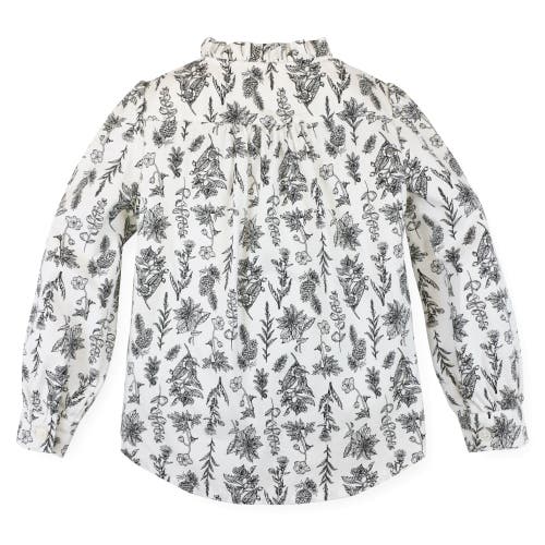 Hope & Henry Girls' Organic Pintuck Button Down Blouse, Kids In Black Winter Botanical