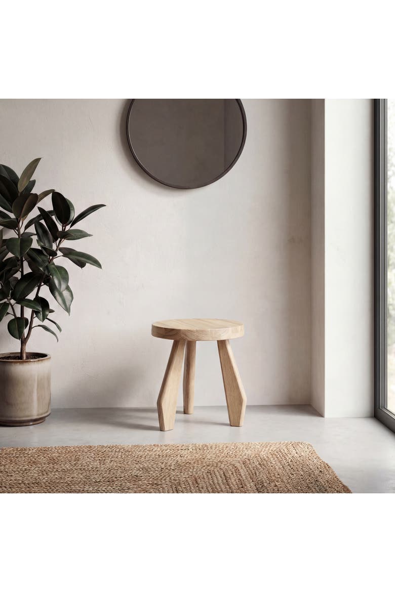 Terra Rustic Solid Acacia Wood Accent Stool, Small Indoor Outdoor Round Seat, Side Table and Plant Stand for Patio, Living Room, Alternate, color, Light Wood