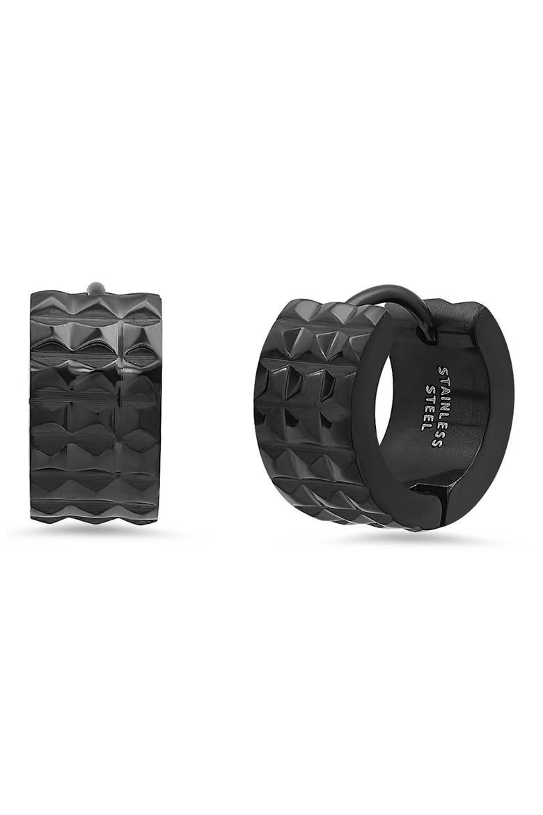 Men's Pyramid Stud Huggie Hoop Earrings, Main, color, BLACK