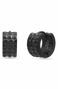 Men's Pyramid Stud Huggie Hoop Earrings