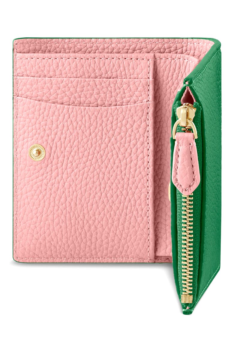 Small Leather Bifold Wallet, Alternate, color, Emerald Lily