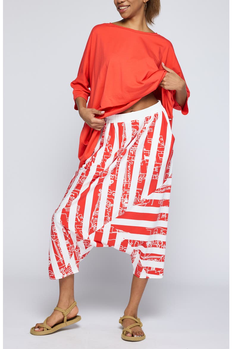 Thessaly Striped Jersey Harem Pants, Alternate, color, Vermillion