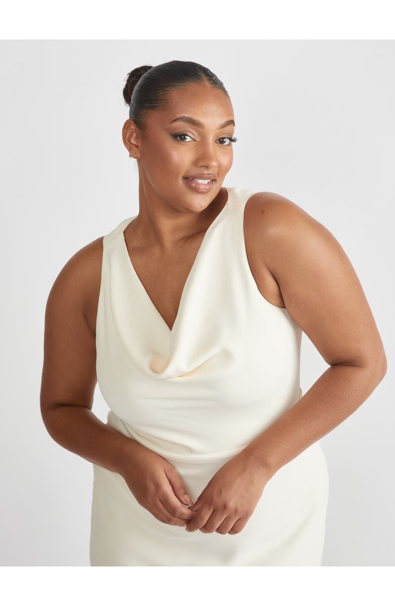 Six Stories Cowl Front Crepe Bridesmaid Dress, Alternate, color, Almond