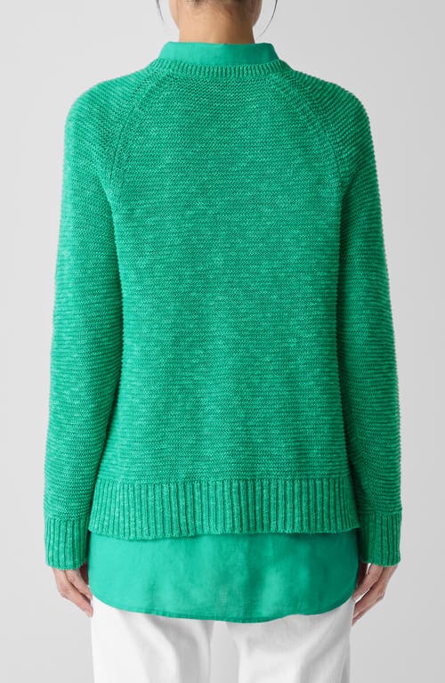 Eileen Fisher Raglan Sleeve Organic Linen & Organic Cotton Sweater In Jade