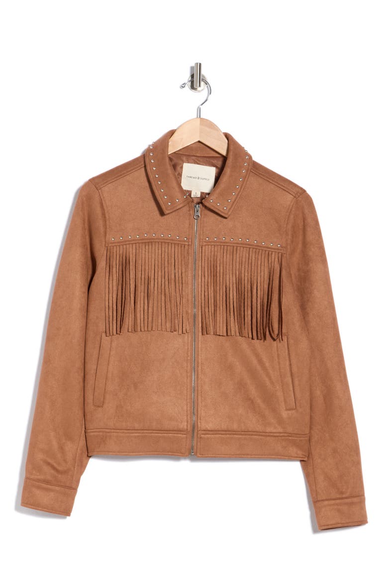 Fringe Faux Suede Jacket, Alternate, color, CHERRYWOOD