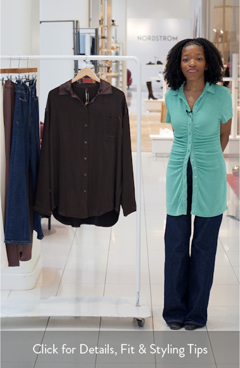 Lightweight Stretch Satin Button-Up Shirt, sales video thumbnail