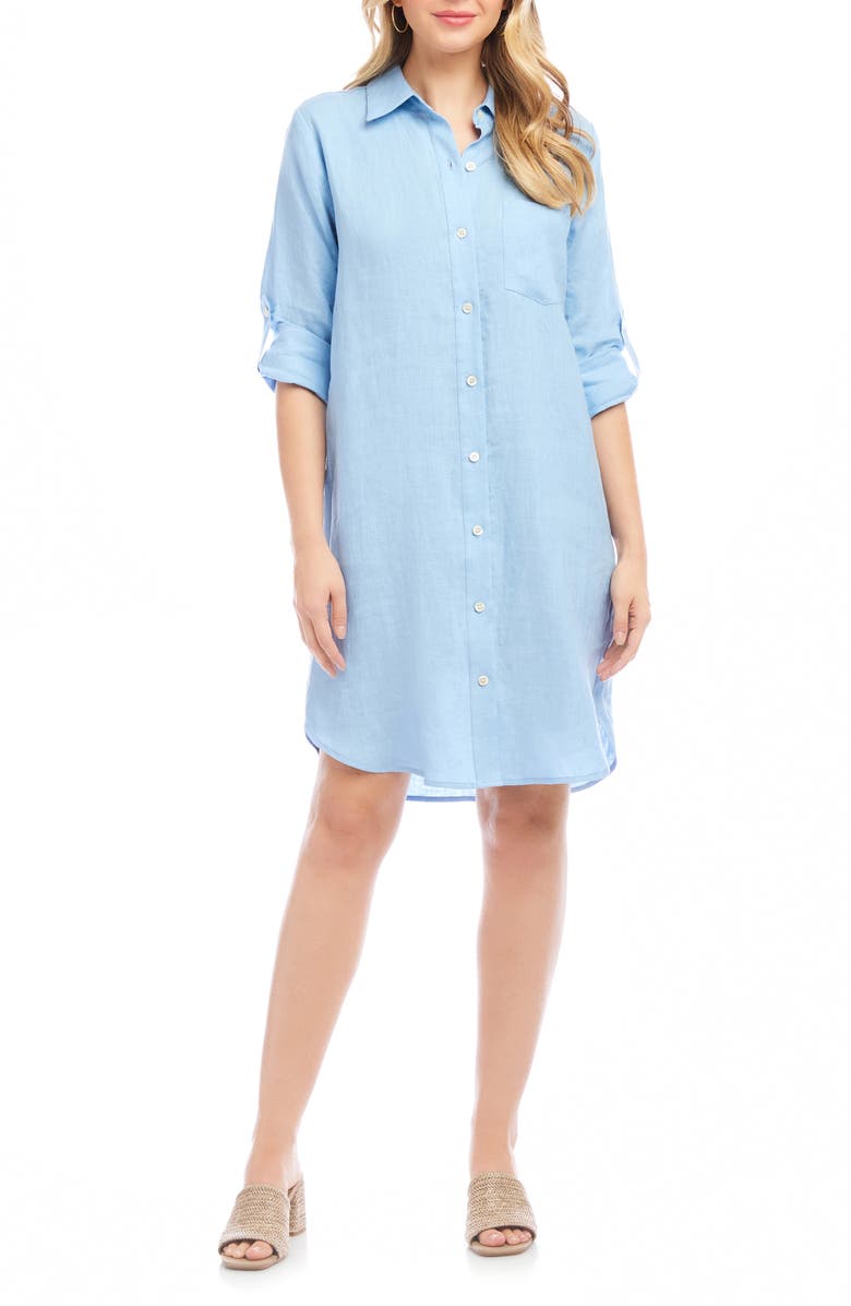 Karen Kane Long Sleeve Linen Shirtdress, Main, color, 