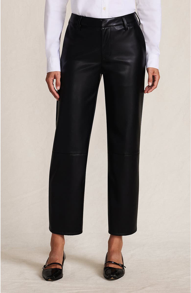 Lands' End Women Faux Leather Mid Rise Relaxed Straight Leg Crop Pants, Main, color, 