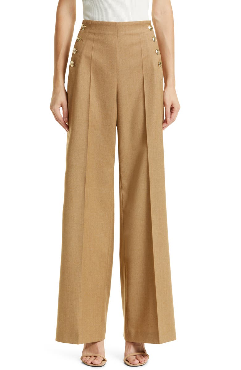 BOSS Tocalita Flare Leg Stretch Wool Trousers, Main, color, 