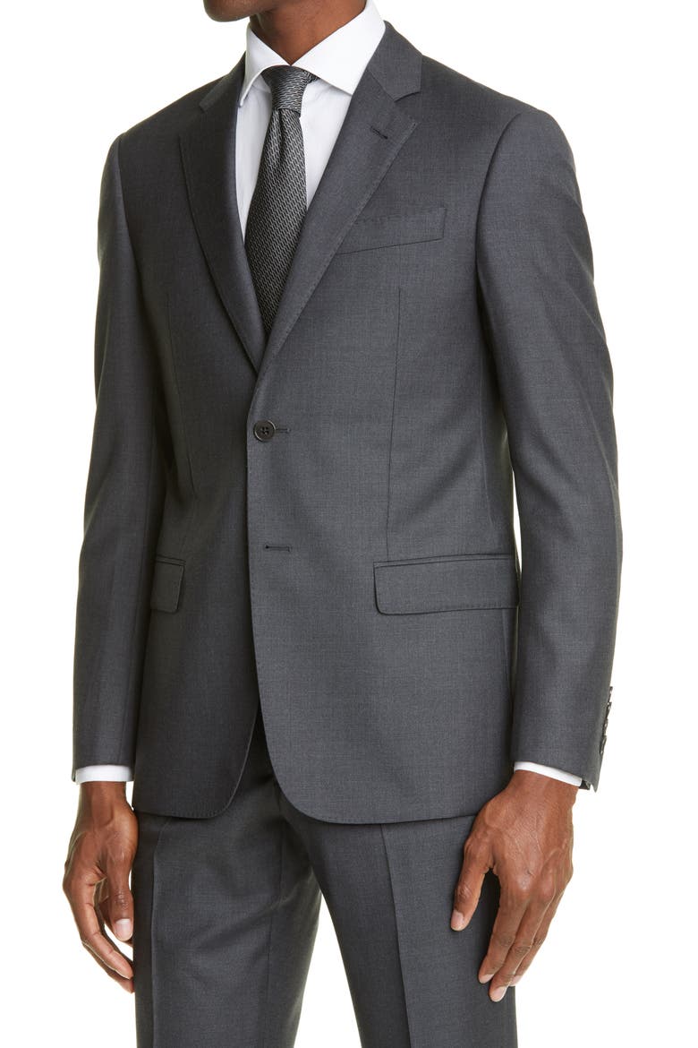 Trim Fit Solid Wool Suit, Alternate, color, SOLID DARK GREY