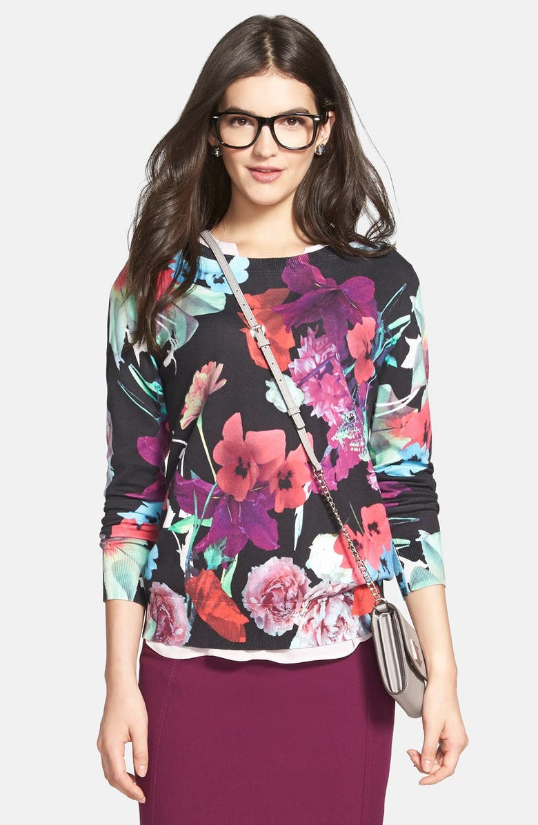 Halogen<sup>®</sup> 'Photo Floral' Cotton Sweater, Main, color,