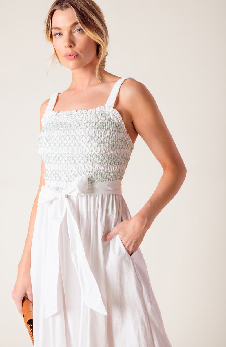 FLYING TOMATO Color Smocked Cotton Maxi Dress, Alternate, color, White