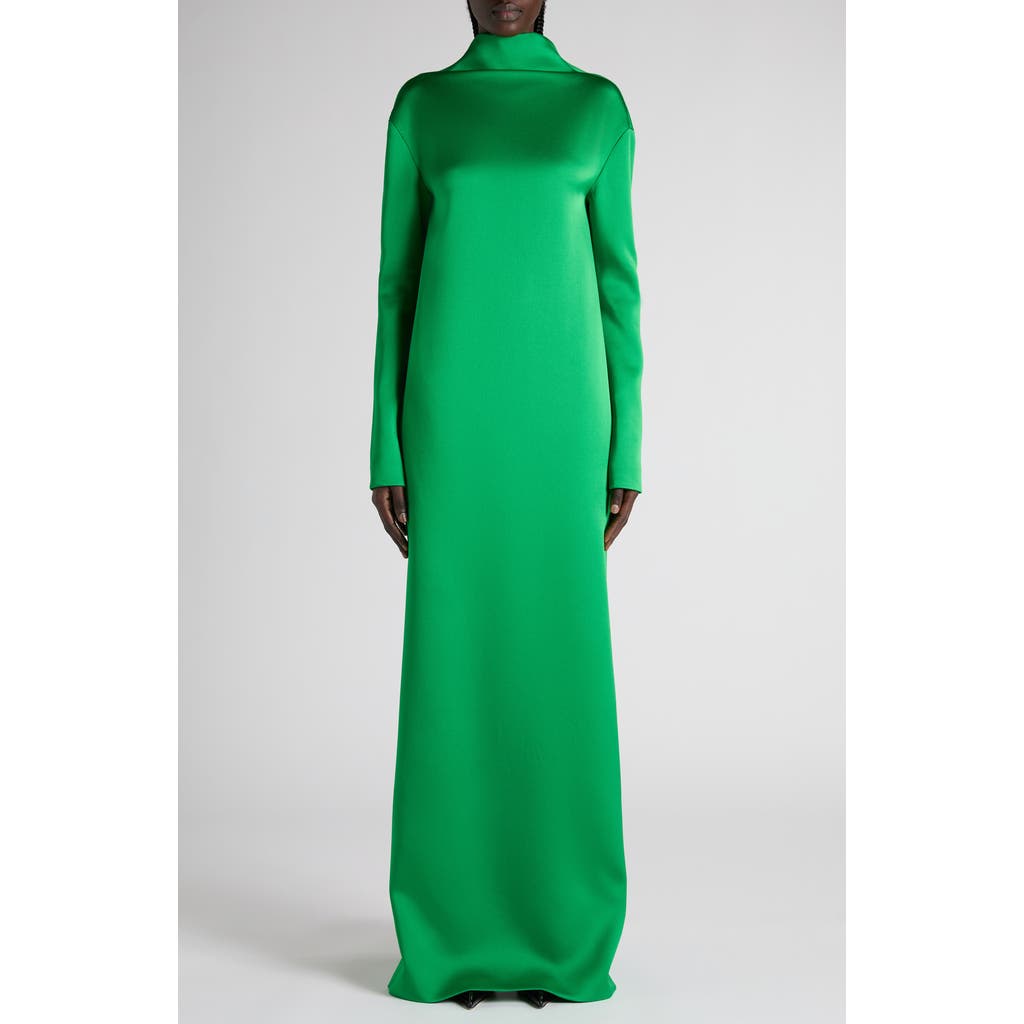 Tom Ford Long Sleeve Shiny Crepe Column Gown In Green