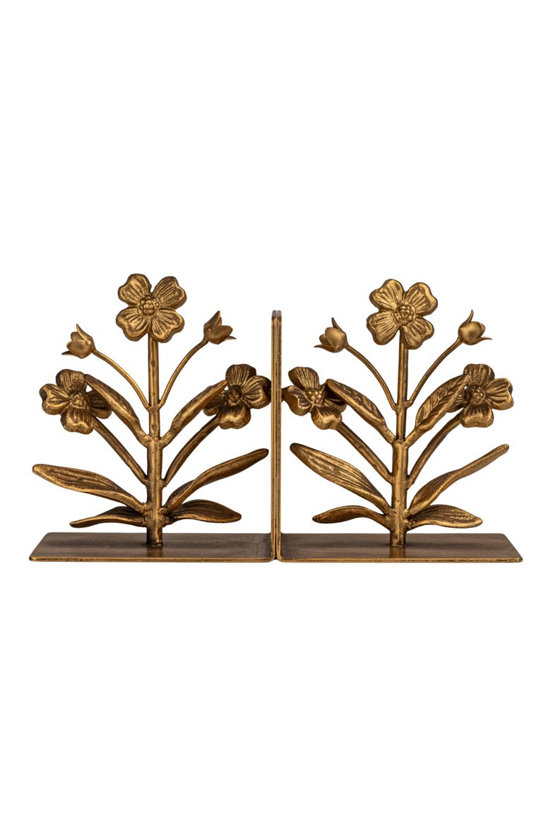 2-Piece Cast Metal Flower Bookends, Gold Finish, Alternate, color, Gold
