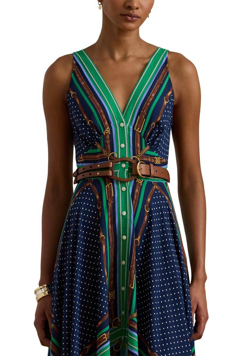 Lauren Ralph Lauren Mixed Print Handkerchief Hem Georgette Maxi Dress, Alternate, color, Blue Multi