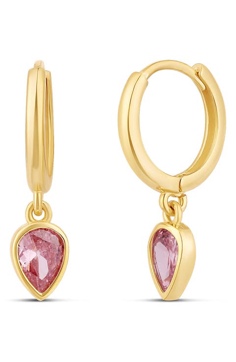 Bezel Pear Drop Huggie Hoop Earrings