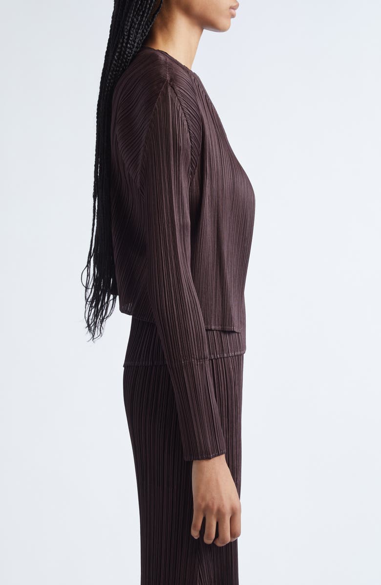 Pleats Please Issey Miyake Monthly Colors July Pleated Open Front Cardigan, Alternate, color, Dark Brown