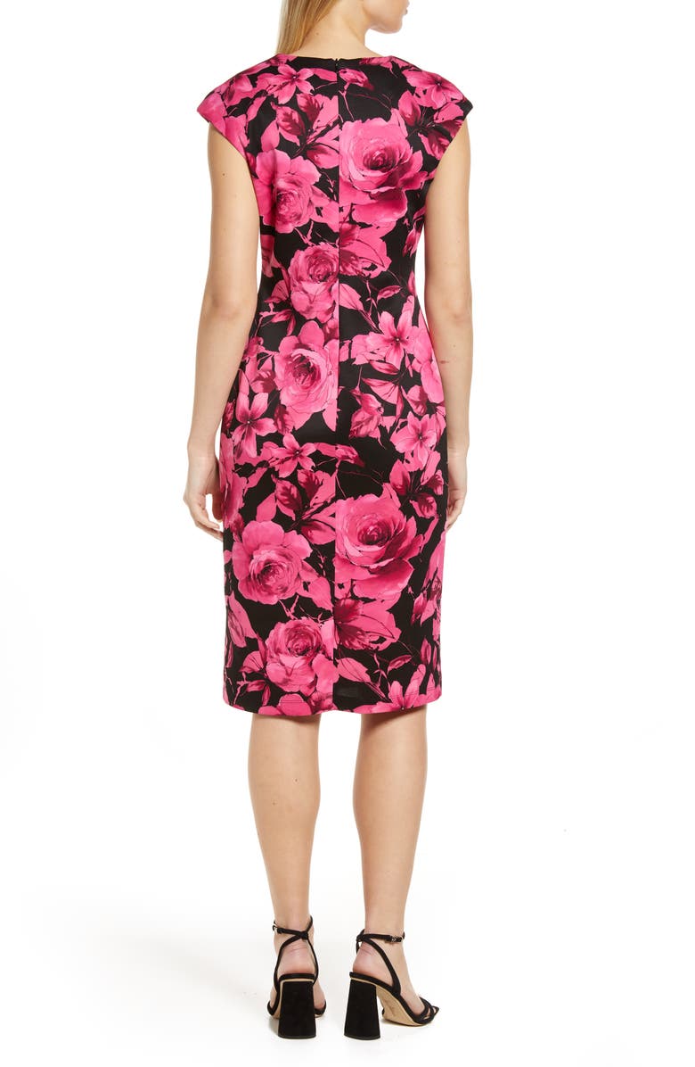Connected Apparel Floral Cap Sleeve Midi Sheath Dress, Alternate, color, 