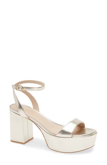 Stuart Weitzman Gala Mid Platform Sandal In Platino Nappa