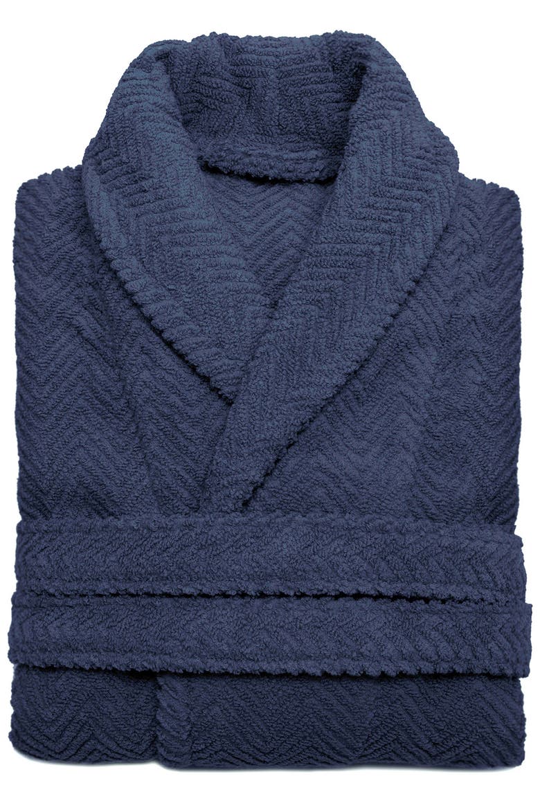 Unisex Herringbone Weave Bathrobe, Alternate, color, MIDNIGHT BLUE
