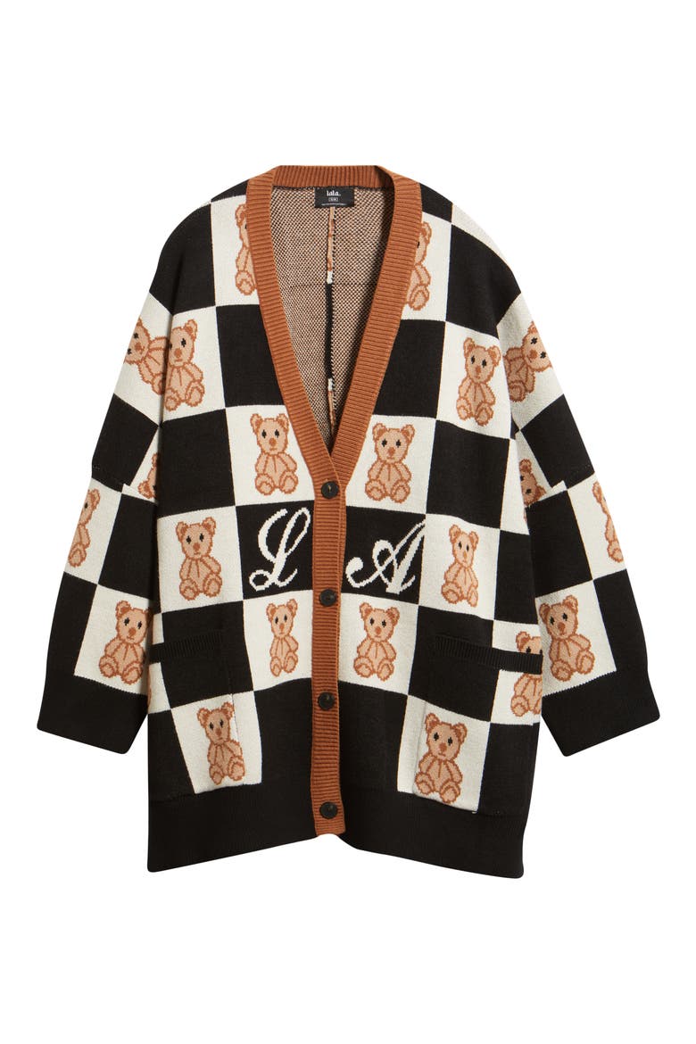 Teddy Oversize Cardigan, Alternate, color, BLACK AND WHITE