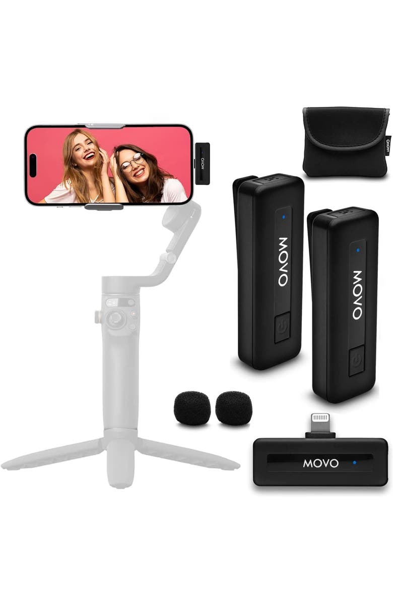MOVO Wireless Mini DI Duo Ultra Compact Wireless Lavalier Microphones for iPhone, Main, color, Black
