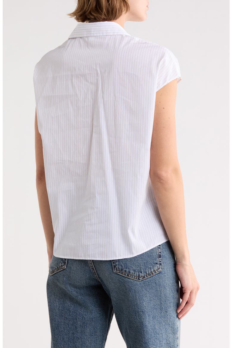 Stripe Cap Sleeve Button-Up Shirt, Alternate, color, OPTIC WHITE/ BRULEE