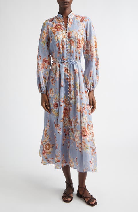 Zimmermann Awaken Long Sleeve Linen Midi Dress