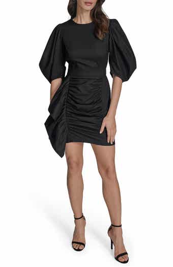 BCBG Puff Sleeve Side Ruched Dress